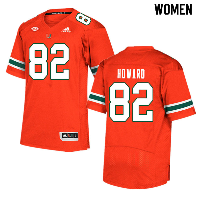 Women #82 Jarius Howard Miami Hurricanes College Football Jerseys Sale-Orange - Click Image to Close